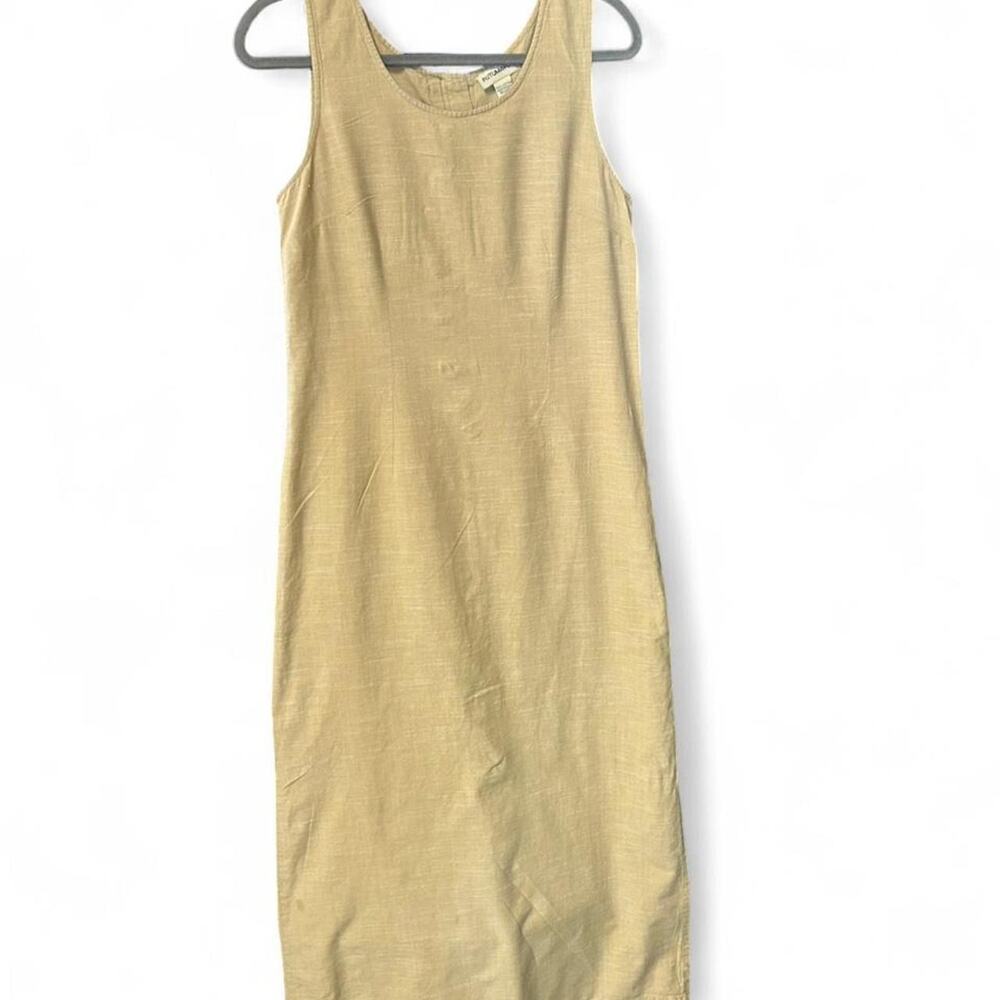 Small vintage 90s earthy tan cotton natural fiber maxi sleeveless dres